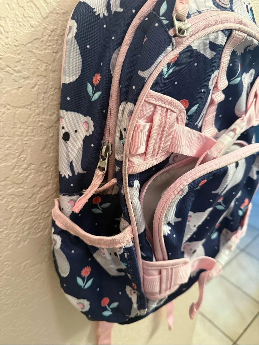 Pottery Barn Kids Mackenzie Pink Navy Koala Print Backpack Small